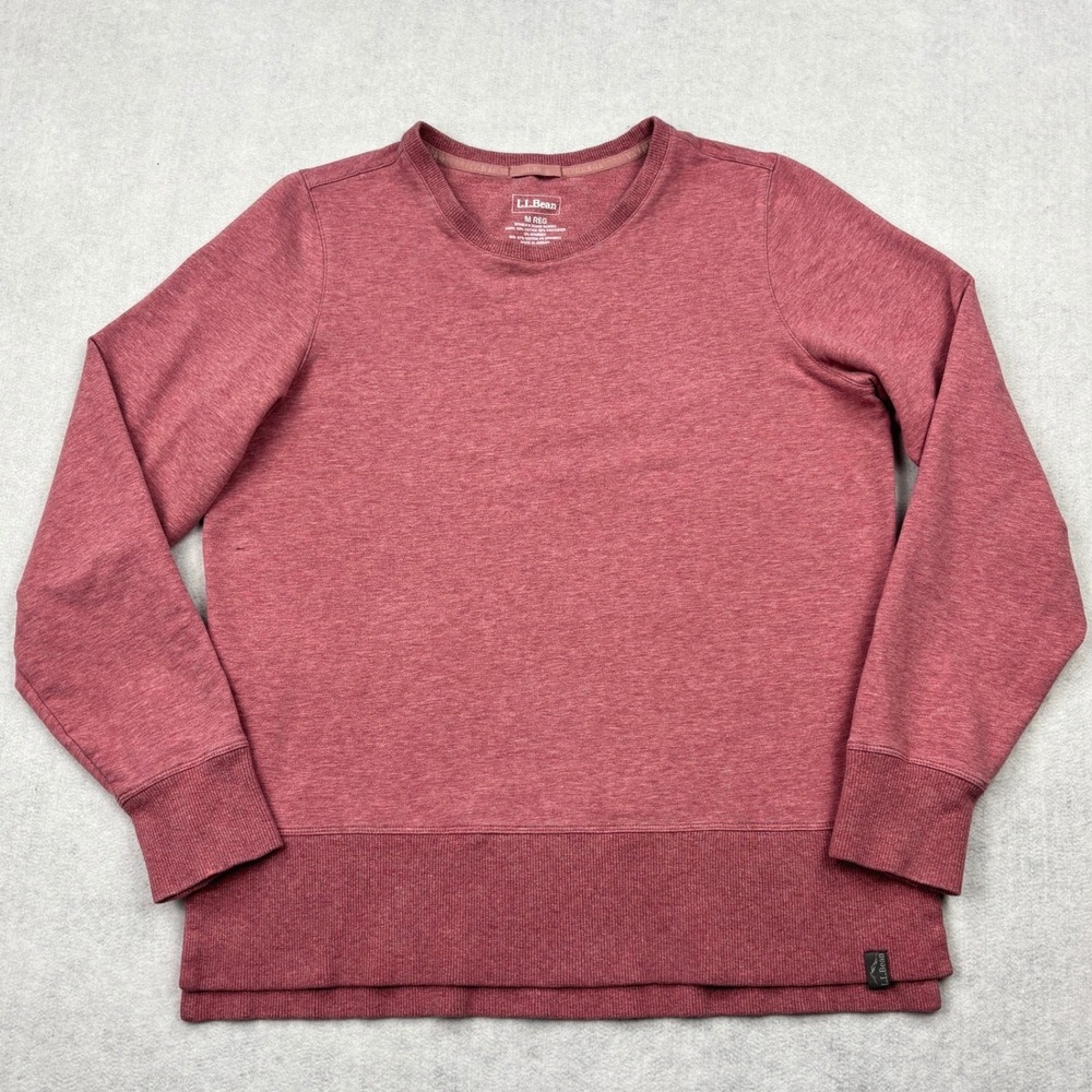 LL Bean Sweatshirt Womens Medium Pink Heather French Terry Thumbhole Top 510661